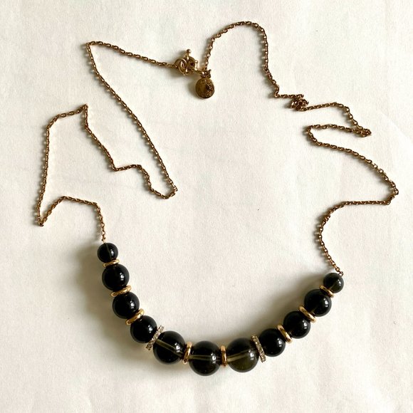 J. Crew Long Gold Tone Necklace with Dark Olive Green Beads - Picture 8 of 15